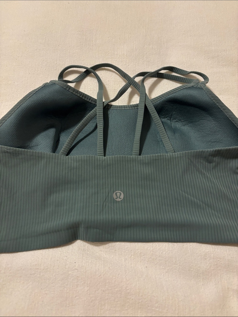 lululemon athletica Strappy Ribbed Sports Bra in Dusty Teal Green